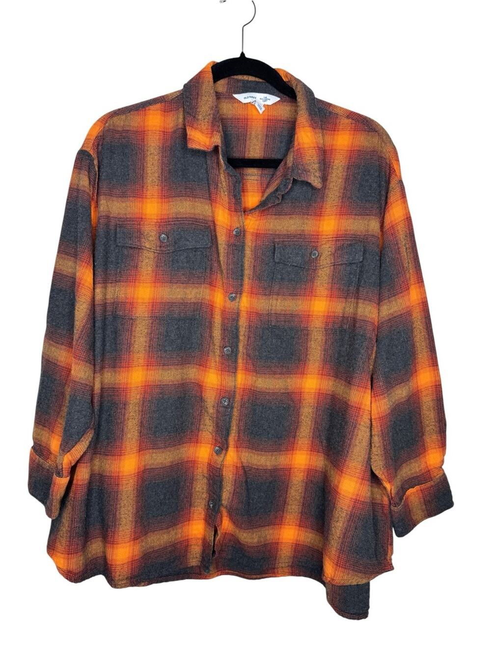 OLD NAVY / orange black plaid flannel button up shirt Taylor Swift Evermore / 2X